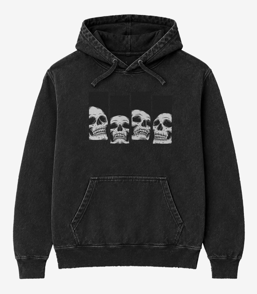 Poleron Canguro Acid Wash Negro de Black Flag skull
