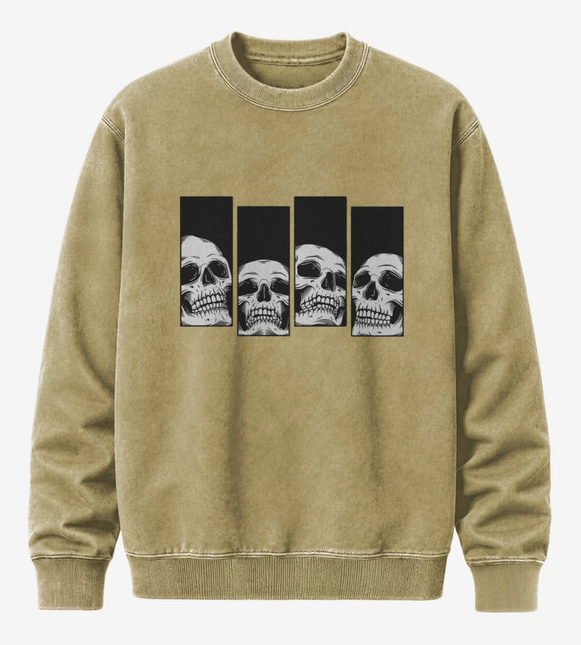 Poleron Polo Acid Wash Beige de Black Flag skull