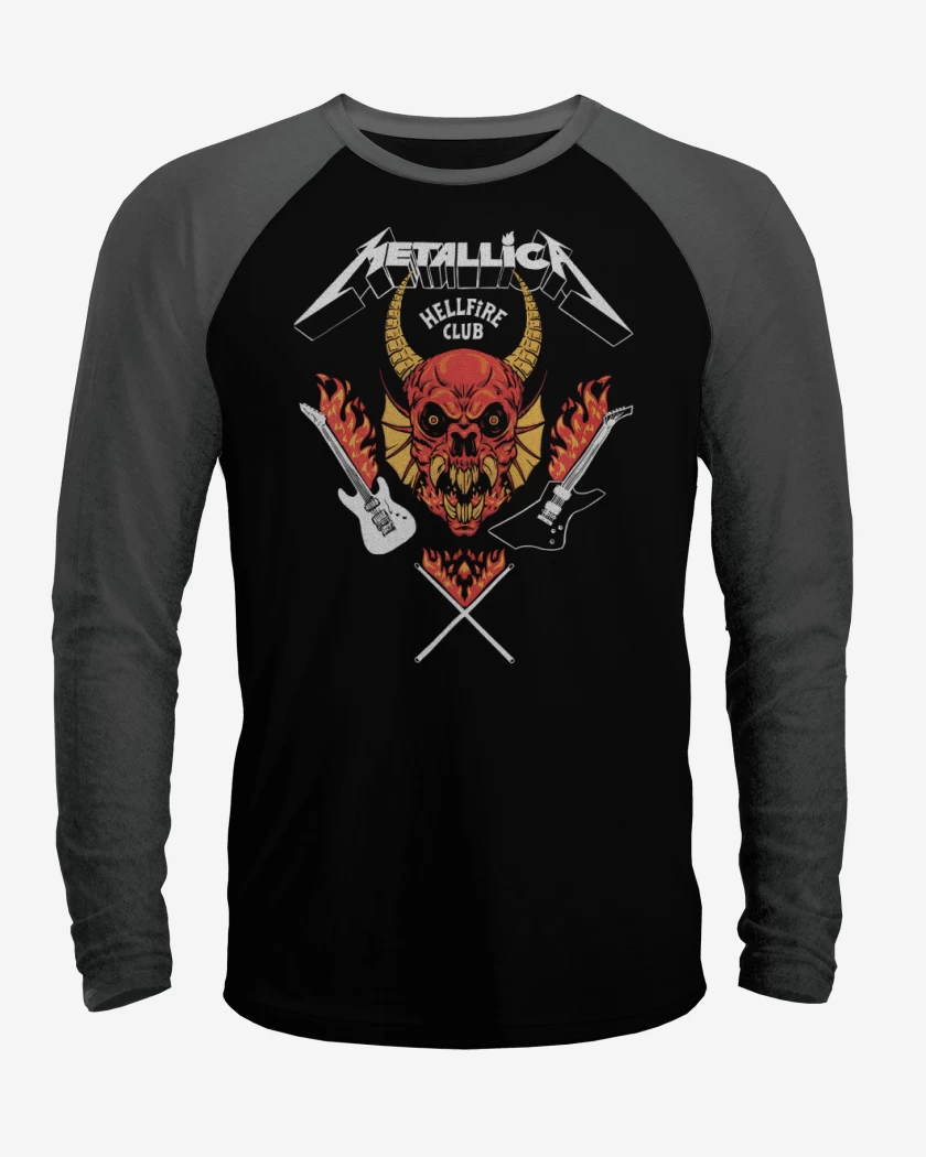 Polera Raglan Negro / Negro Heather de Metallica Hellfire Club B