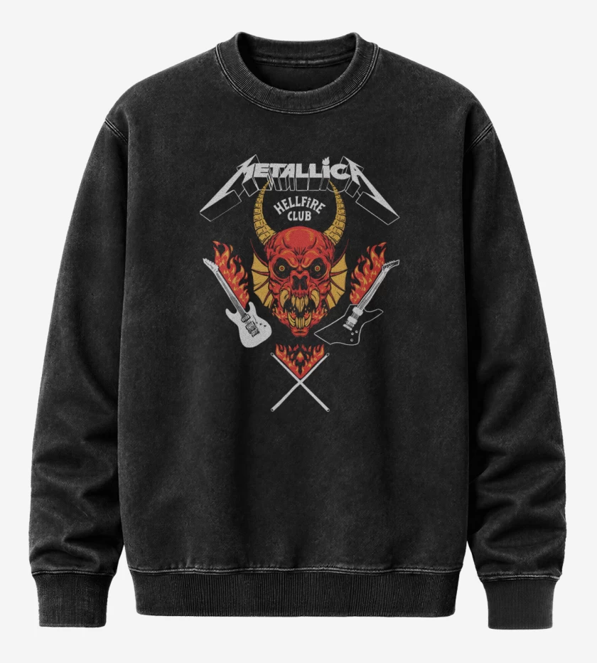 Poleron Polo Acid Wash Negro de Metallica Hellfire Club B