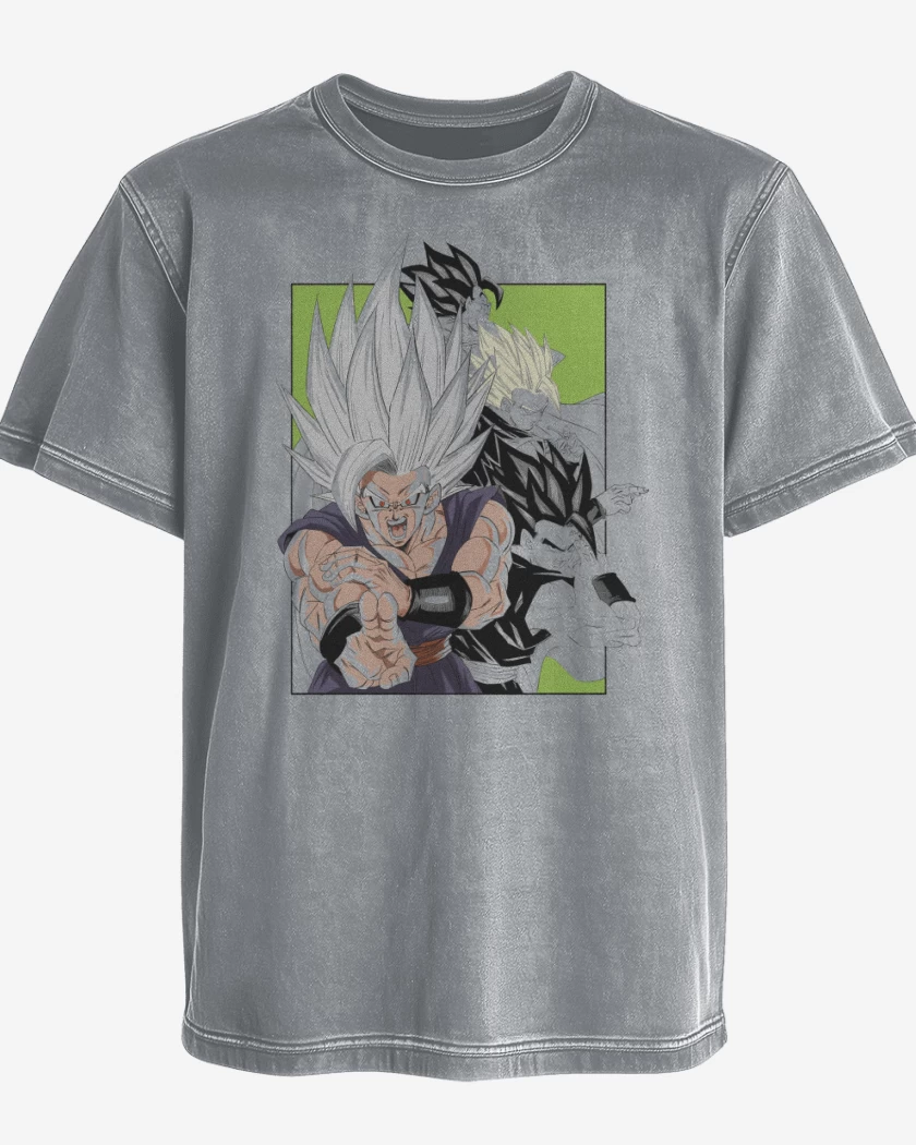 Polera desgastada Gris Melange de Gohan SSJ Beast