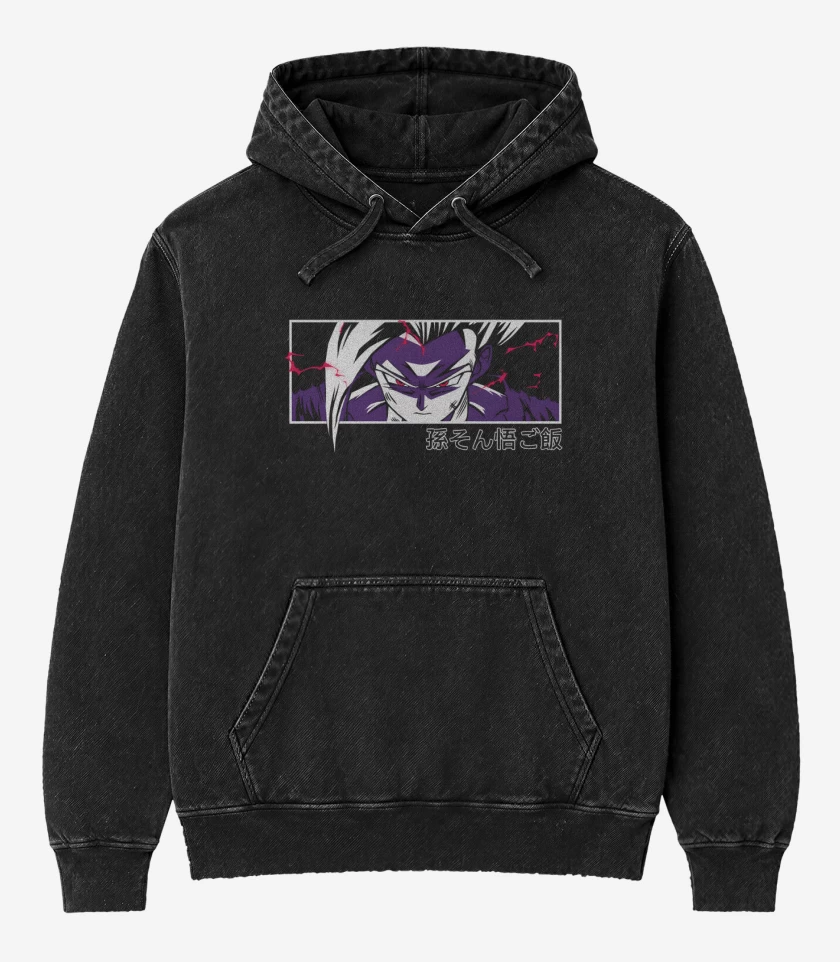 Poleron Canguro Acid Wash Negro de Gohan Furia