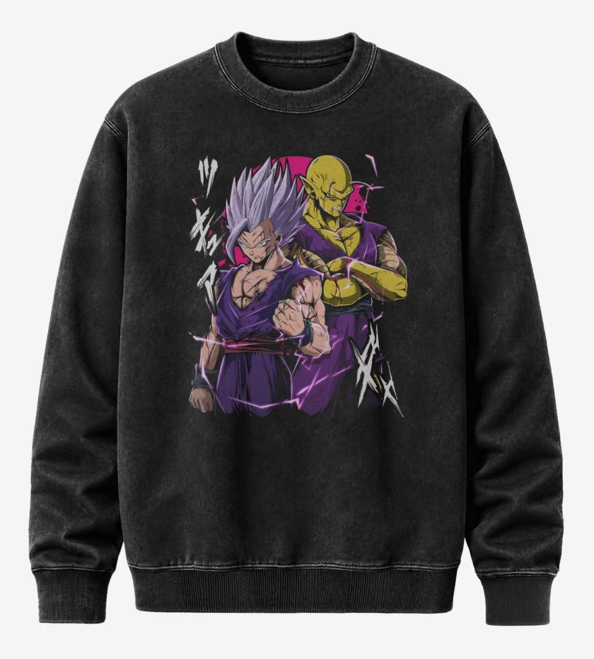 Poleron Polo Acid Wash Negro de Gohan Beast x Piccolo Dorado