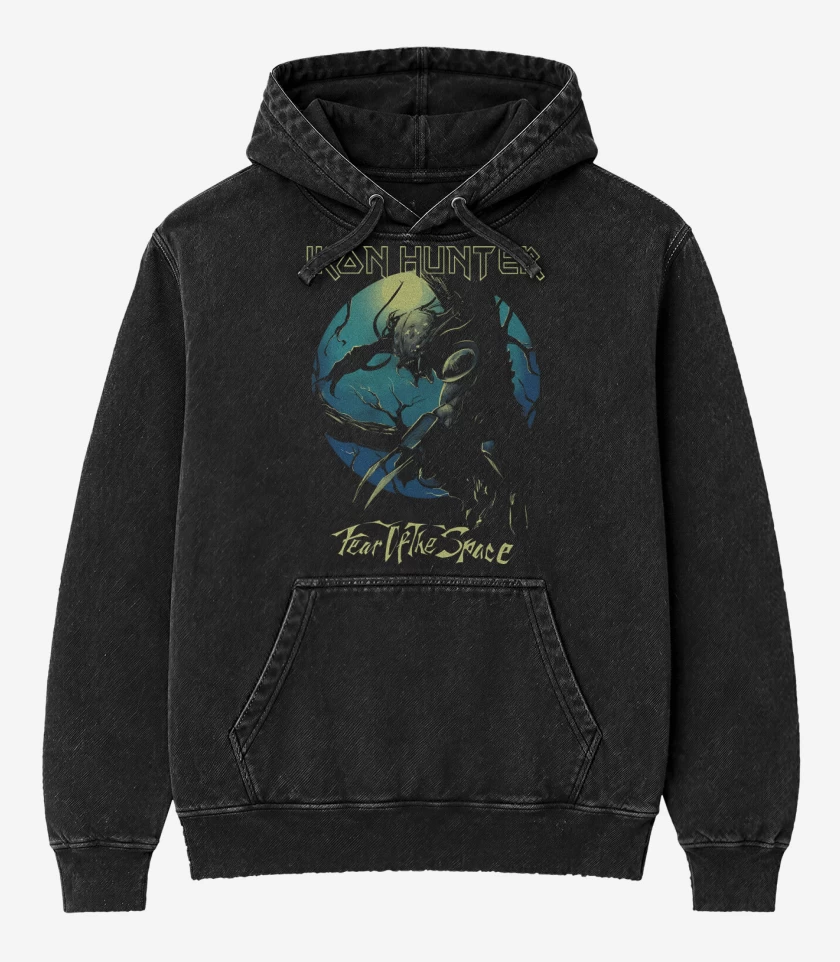 Poleron Canguro Acid Wash Negro de Iron Hunter 