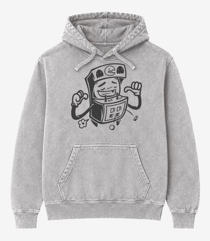 Poleron Canguro Acid Wash Gris Melange de Arcade