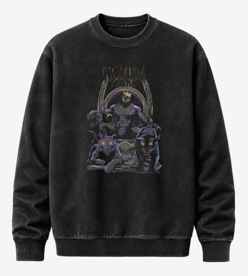Poleron Polo Acid Wash Negro de Wakanda Forever