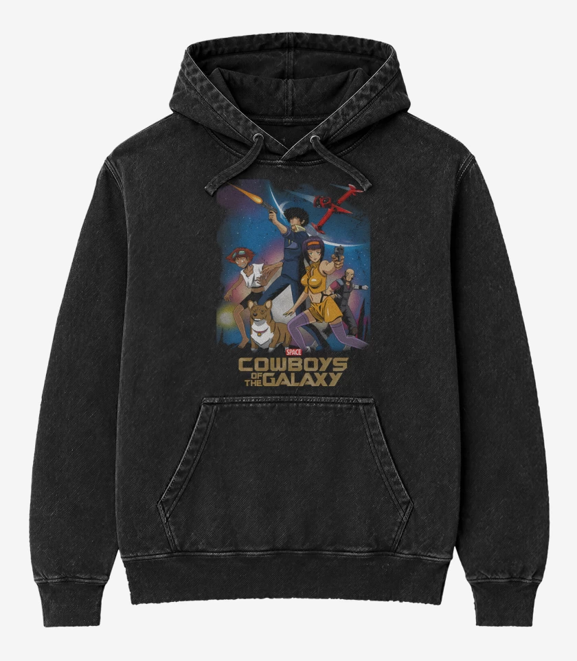 Poleron Canguro Acid Wash Negro de Vaqueros de la Galaxia