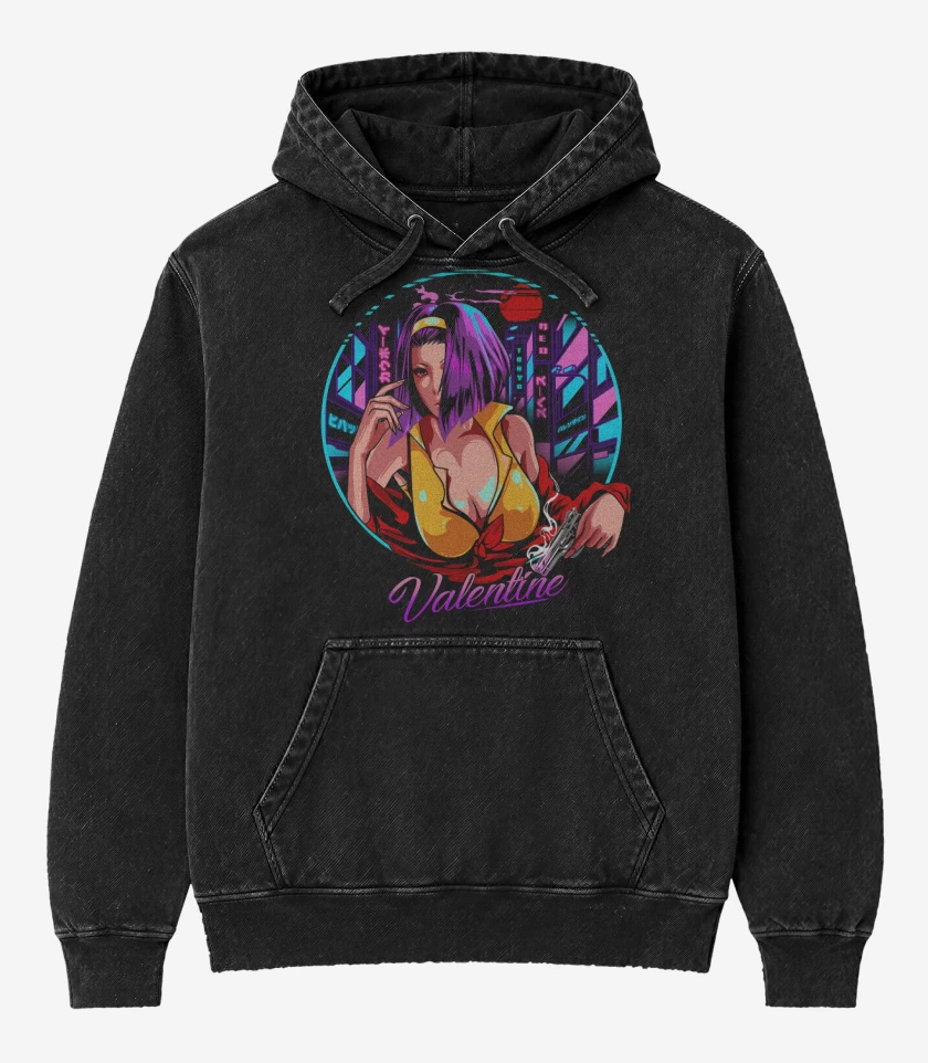 Poleron Canguro Acid Wash Negro de Valentine