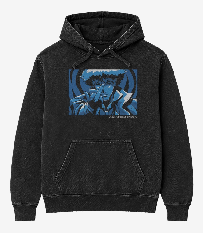 Poleron Canguro Acid Wash Negro de Fuck You Space Cowboy