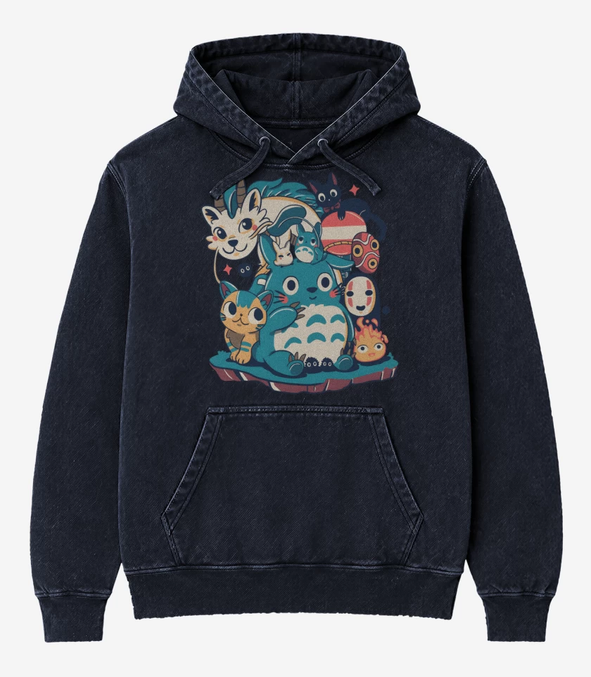 Poleron Canguro Acid Wash Azul Marino de Ghibli Amigos