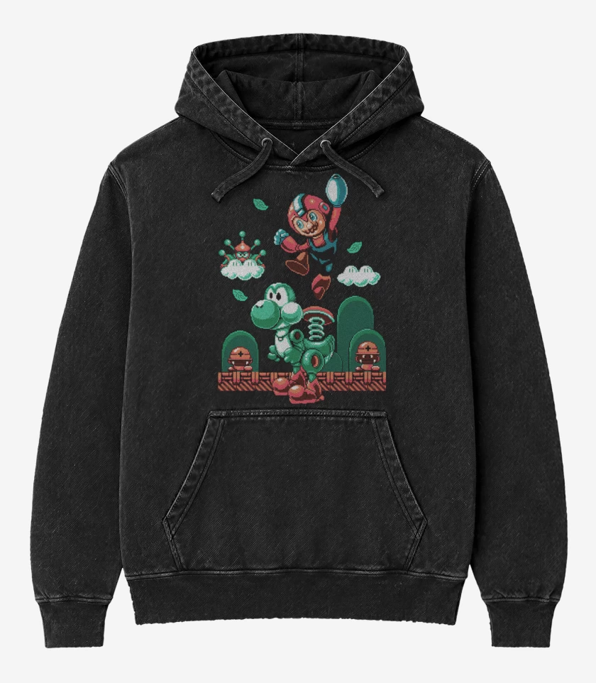 Poleron Canguro Acid Wash Negro de MegaBros