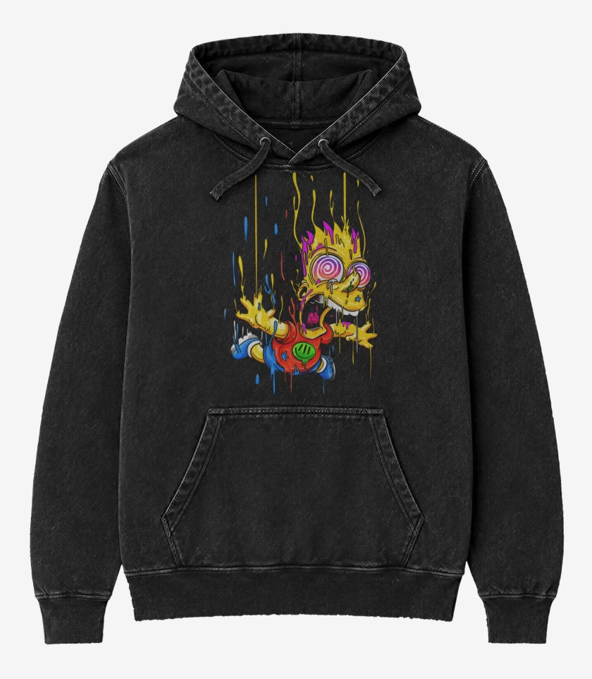Poleron Canguro Acid Wash Negro de Acid Bart