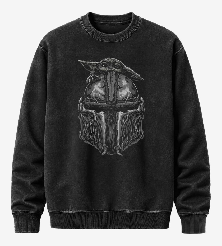 Poleron Polo Acid Wash Negro de Grogu x Mando