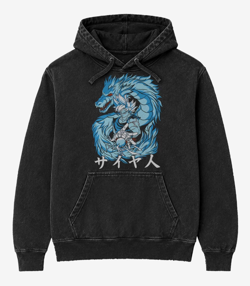 Poleron Canguro Acid Wash Negro de Dragon Instinto