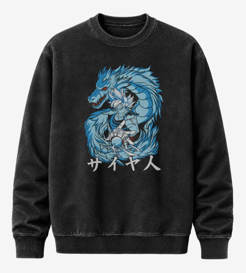 Poleron Polo Acid Wash Negro de Dragon Instinto