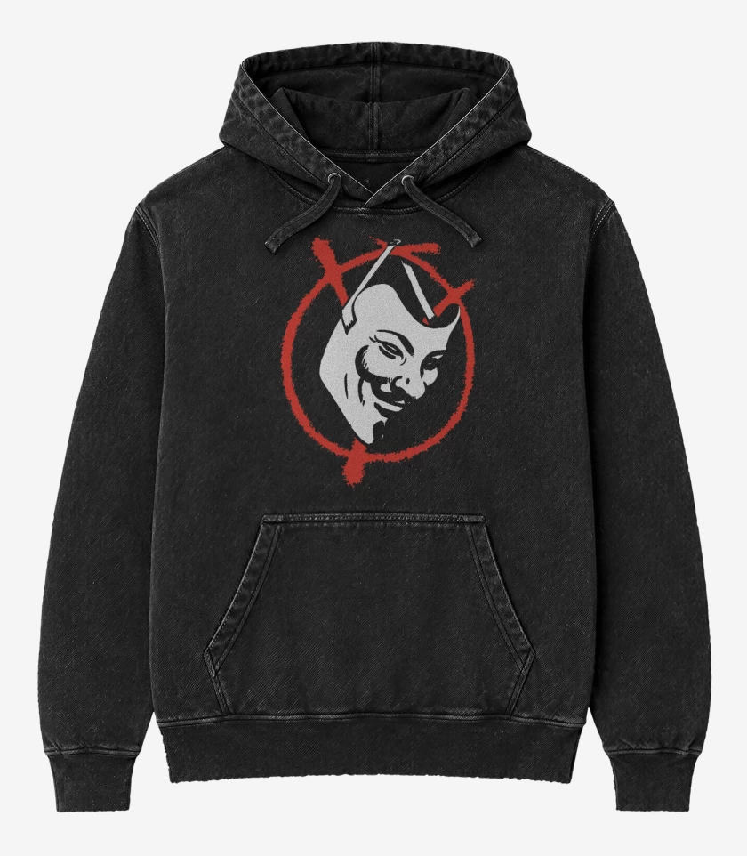 Poleron Canguro Acid Wash Negro de Máscara de la Venganza