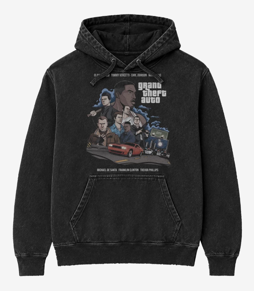 Poleron Canguro Acid Wash Negro de Grand Theft Auto