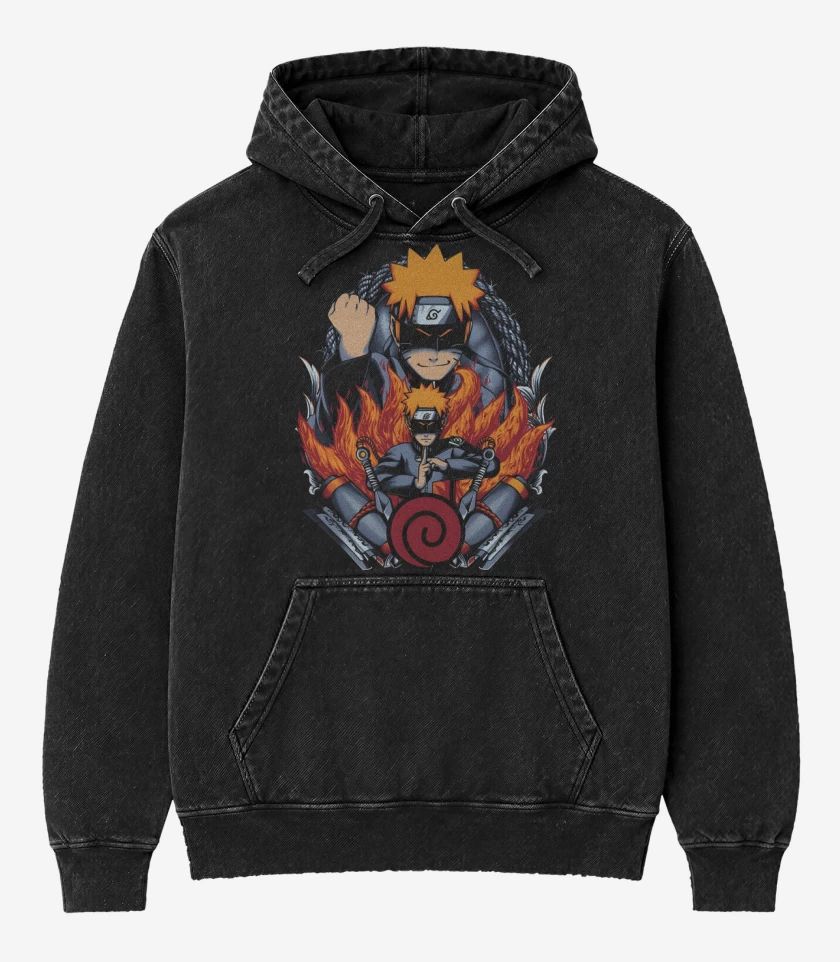 Poleron Canguro Acid Wash Negro de Naruto Uzumaki