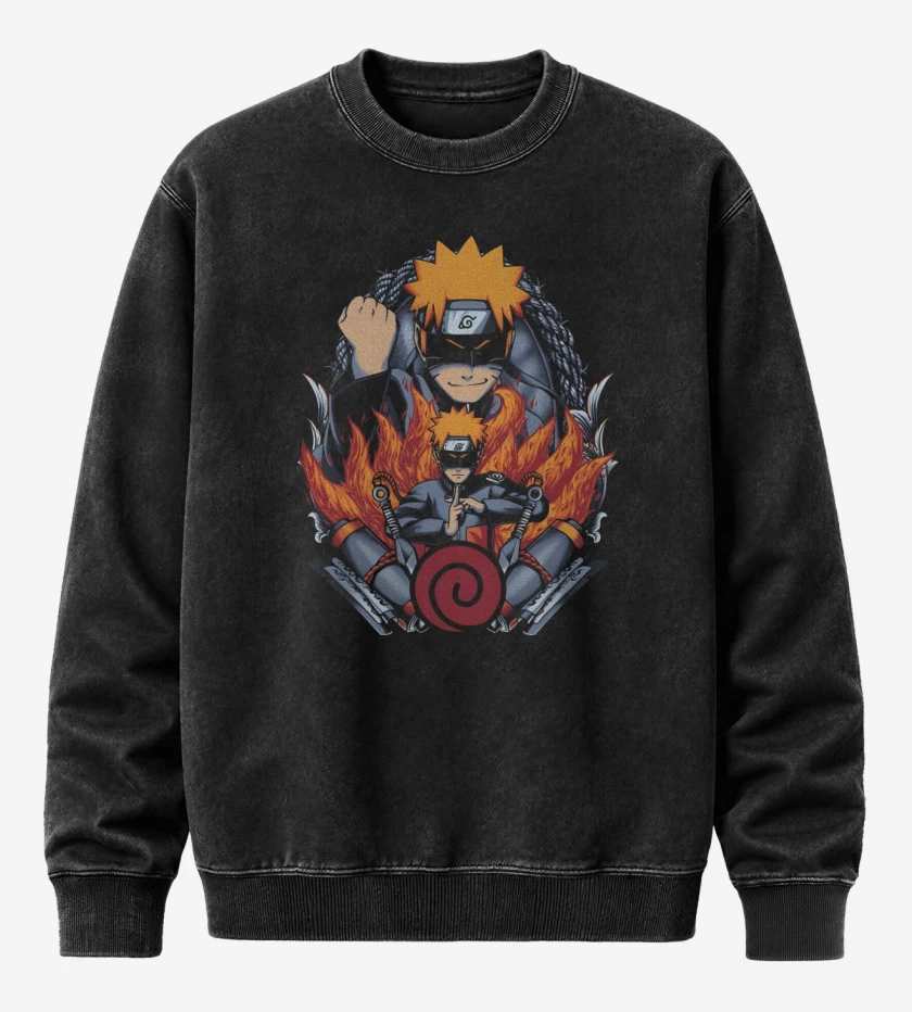 Poleron Polo Acid Wash Negro de Naruto Uzumaki