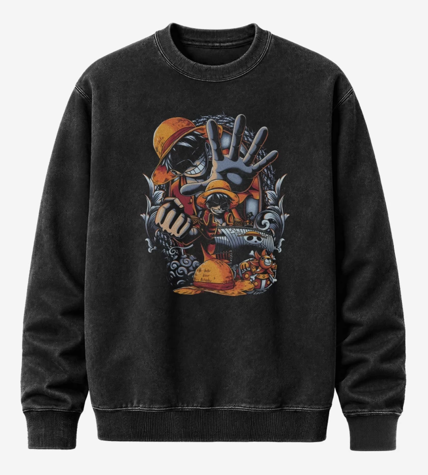 Poleron Polo Acid Wash Negro de Monkey D Luffy