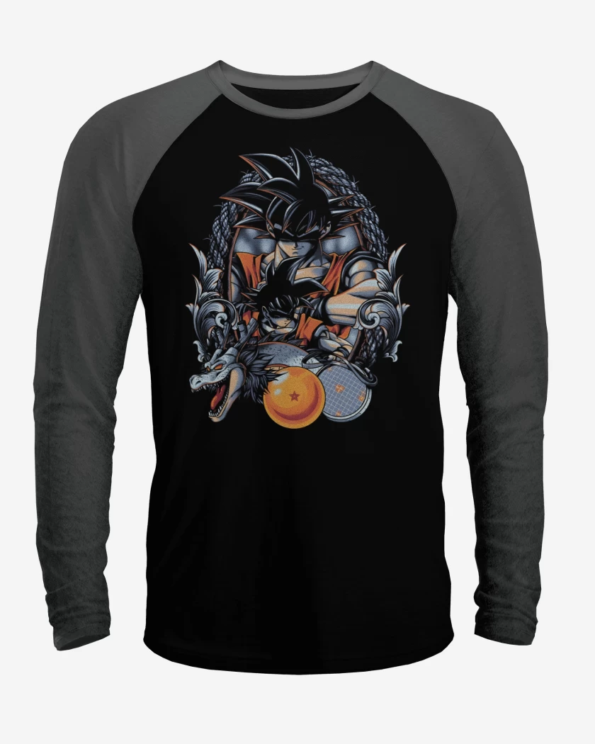 Polera Raglan Negro / Negro Heather de Kakaroto Goku