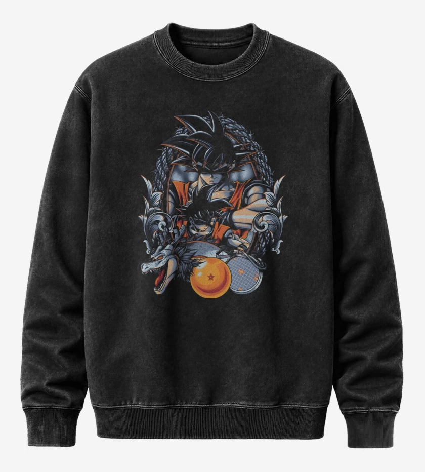 Poleron Polo Acid Wash Negro de Kakaroto Goku