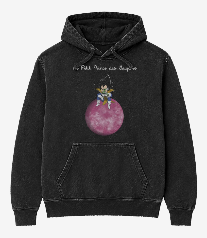 Poleron Canguro Acid Wash Negro de El Principito Saiyajin