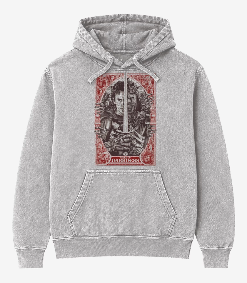 Poleron Canguro Acid Wash Gris Melange de Army of Darkness
