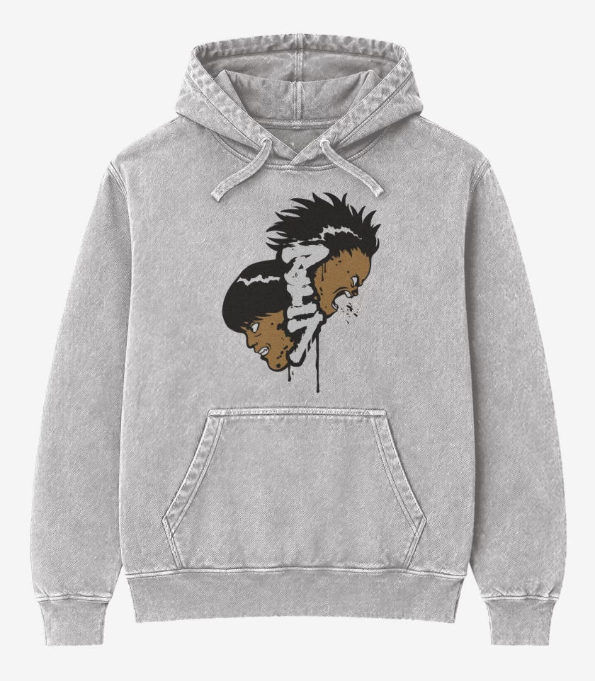 Poleron Canguro Acid Wash Gris Melange de Akira