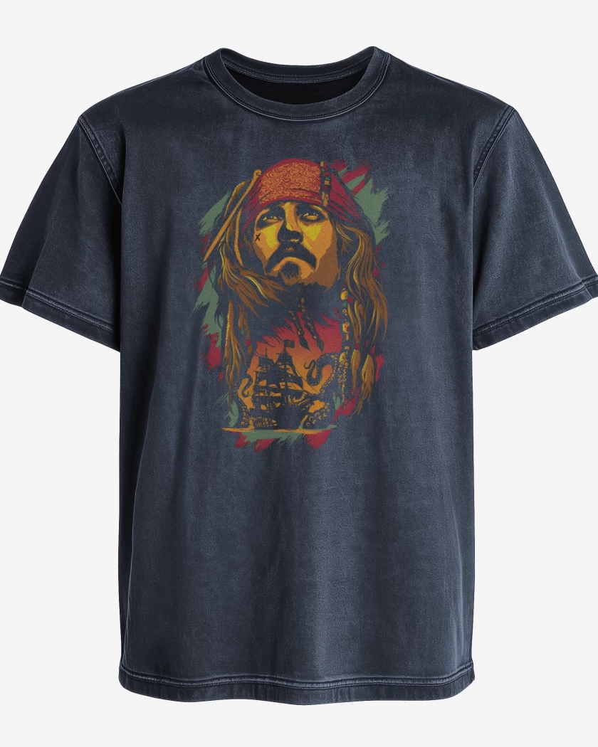 Polera desgastada Azul Marino de Capitán Jack Sparrow