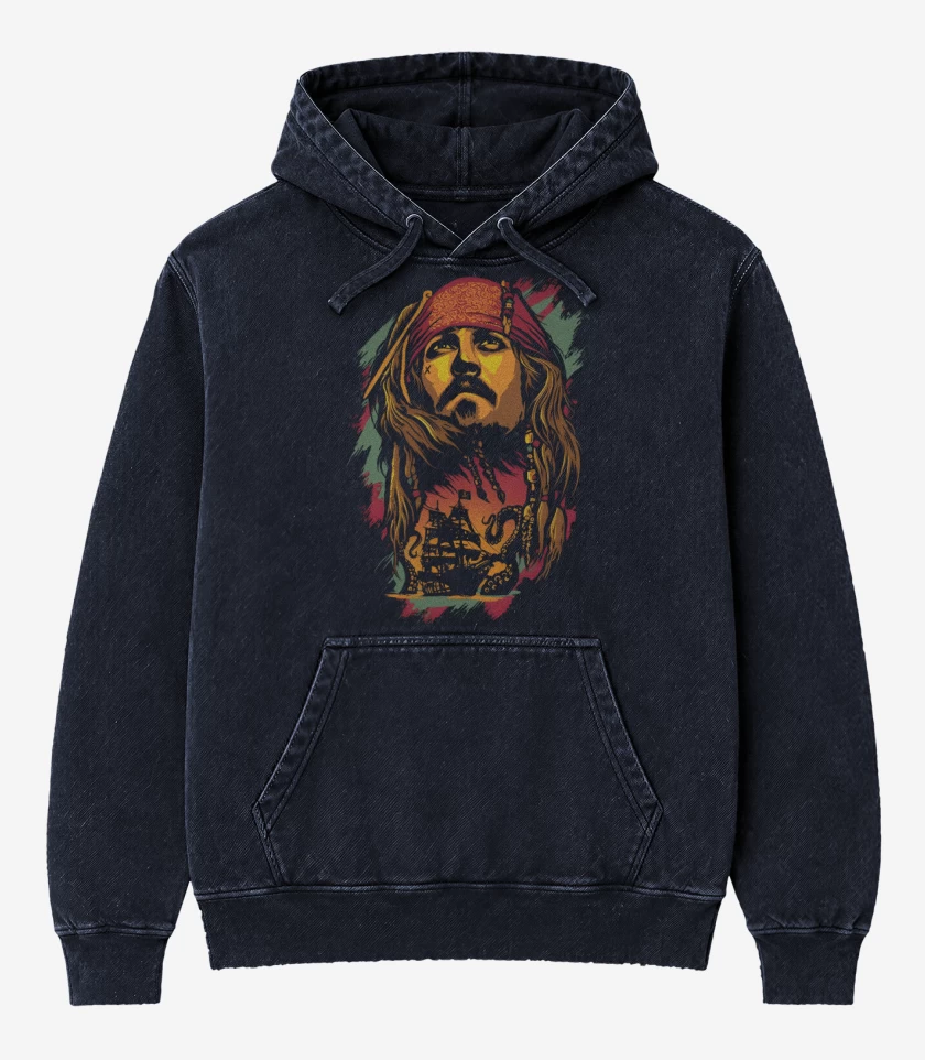 Poleron Canguro Acid Wash Azul Marino de Capitán Jack Sparrow