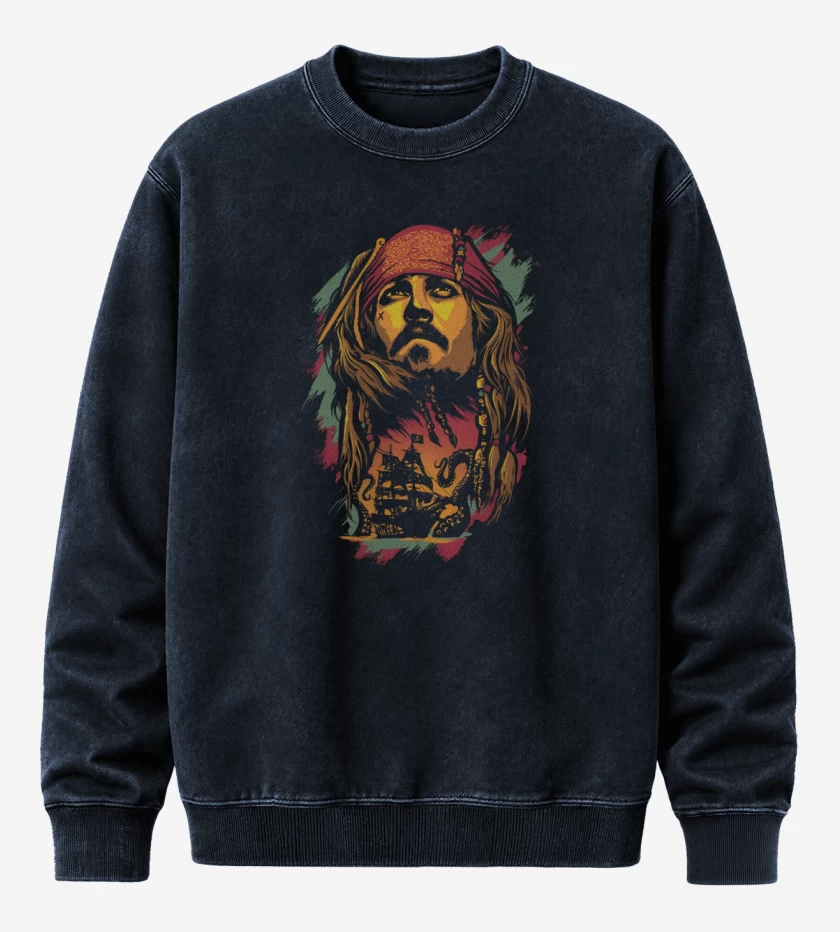 Poleron Polo Acid Wash Azul Marino de Capitán Jack Sparrow