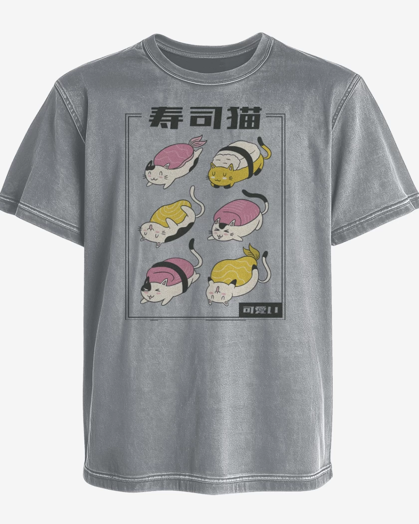 Polera desgastada Gris Melange de Meowshi