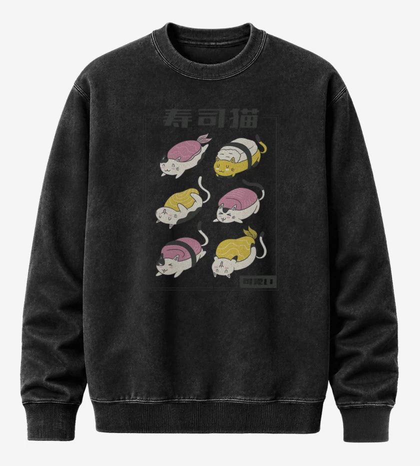 Poleron Polo Acid Wash Negro de Meowshi