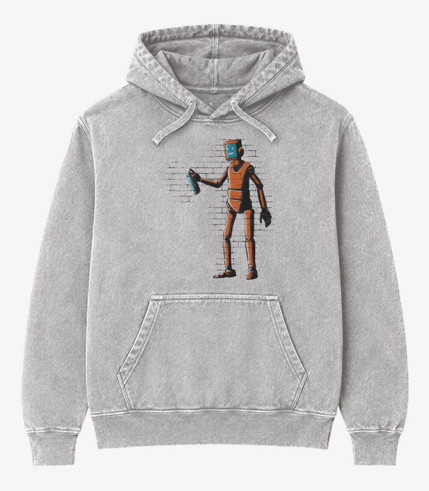 Poleron Canguro Acid Wash Gris Melange de Forasteros