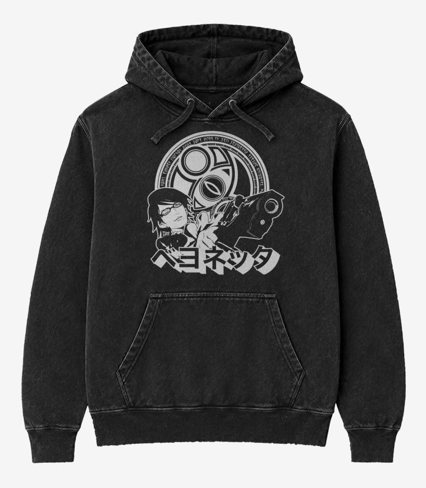 Poleron Canguro Acid Wash Negro de Bruja de Umbra