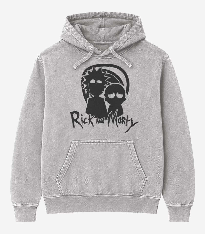 Poleron Canguro Acid Wash Gris Melange de Rick and morty