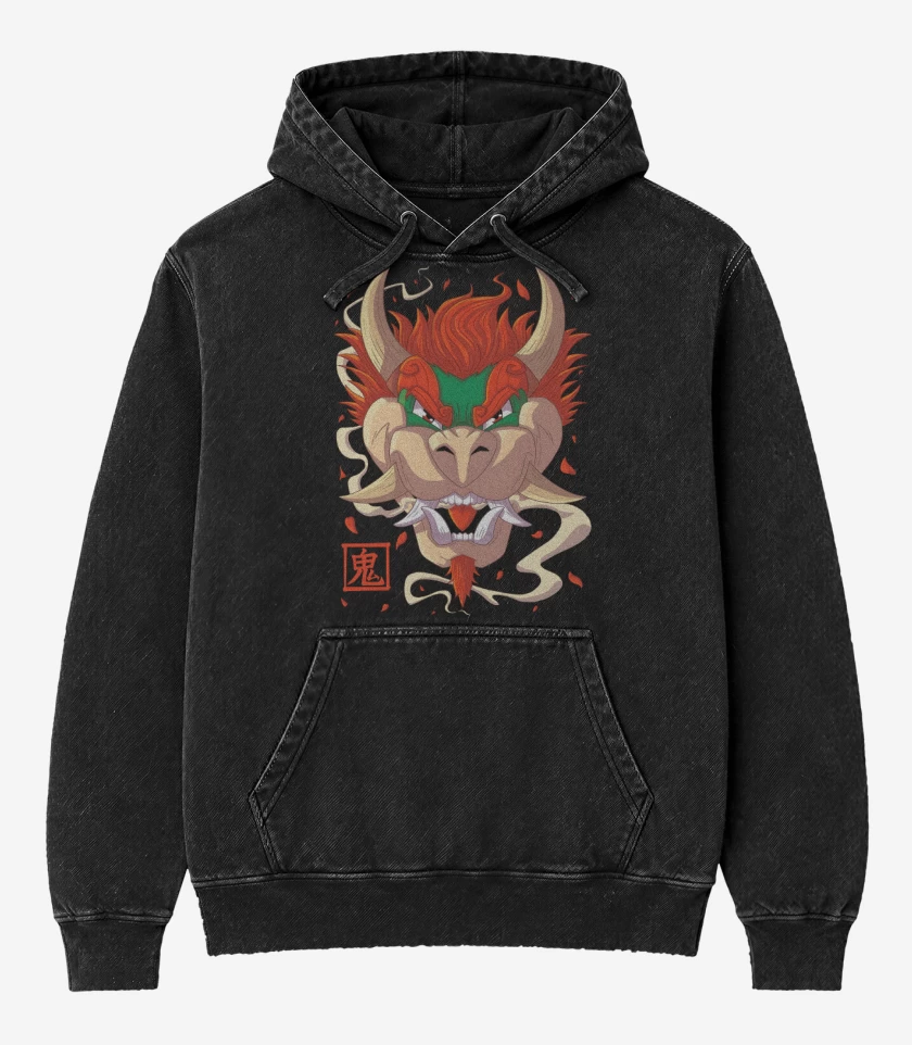 Poleron Canguro Acid Wash Negro de Oni Bowser
