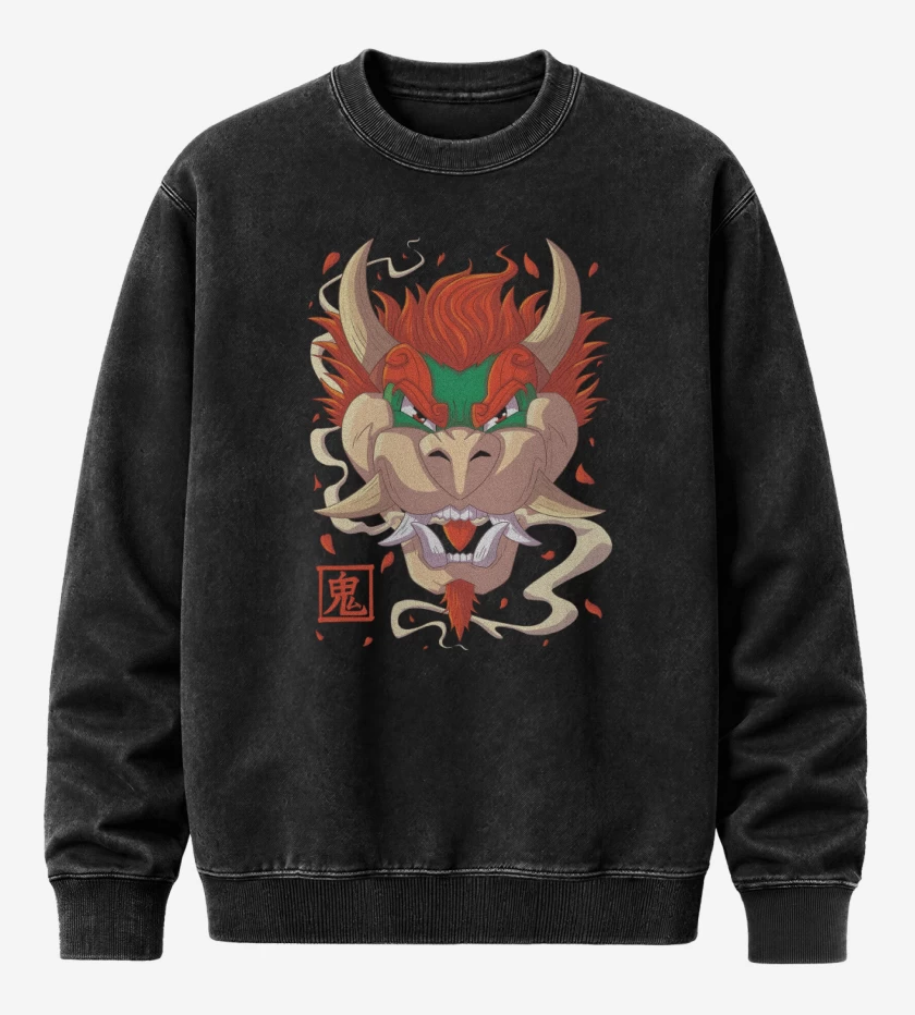 Poleron Polo Acid Wash Negro de Oni Bowser