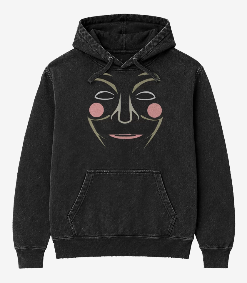 Poleron Canguro Acid Wash Negro de V