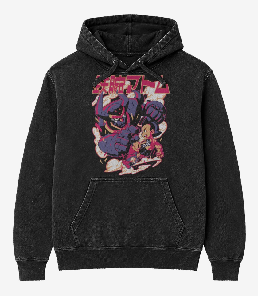Poleron Canguro Acid Wash Negro de Batalla de Androides