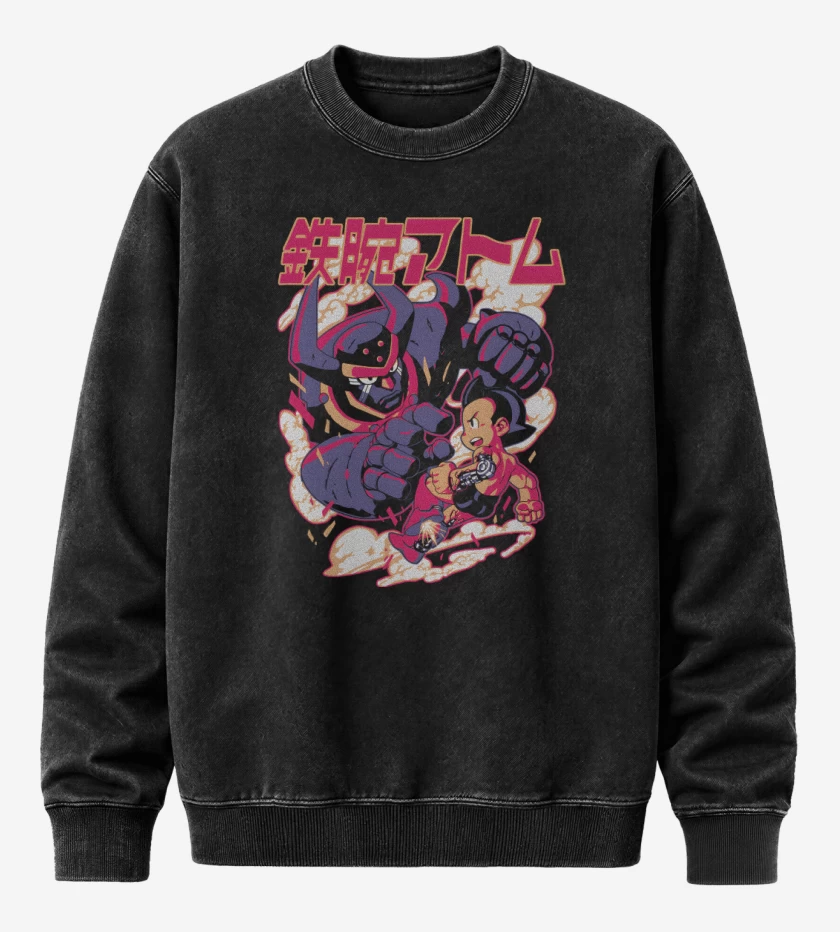 Poleron Polo Acid Wash Negro de Batalla de Androides
