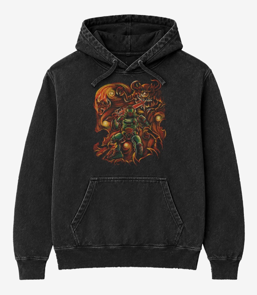 Poleron Canguro Acid Wash Negro de Van Doom