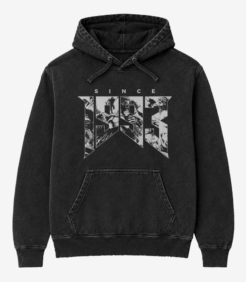 Poleron Canguro Acid Wash Negro de Doom 1993 