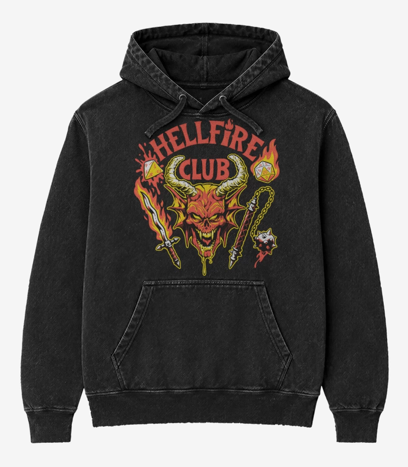 Poleron Canguro Acid Wash Negro de Satanic Hellfire Club