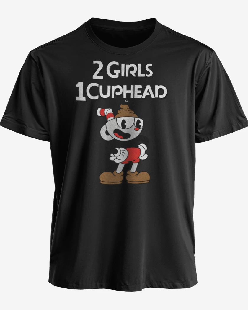 Polera premium Negro de 2 Girls 1 Cuphead
