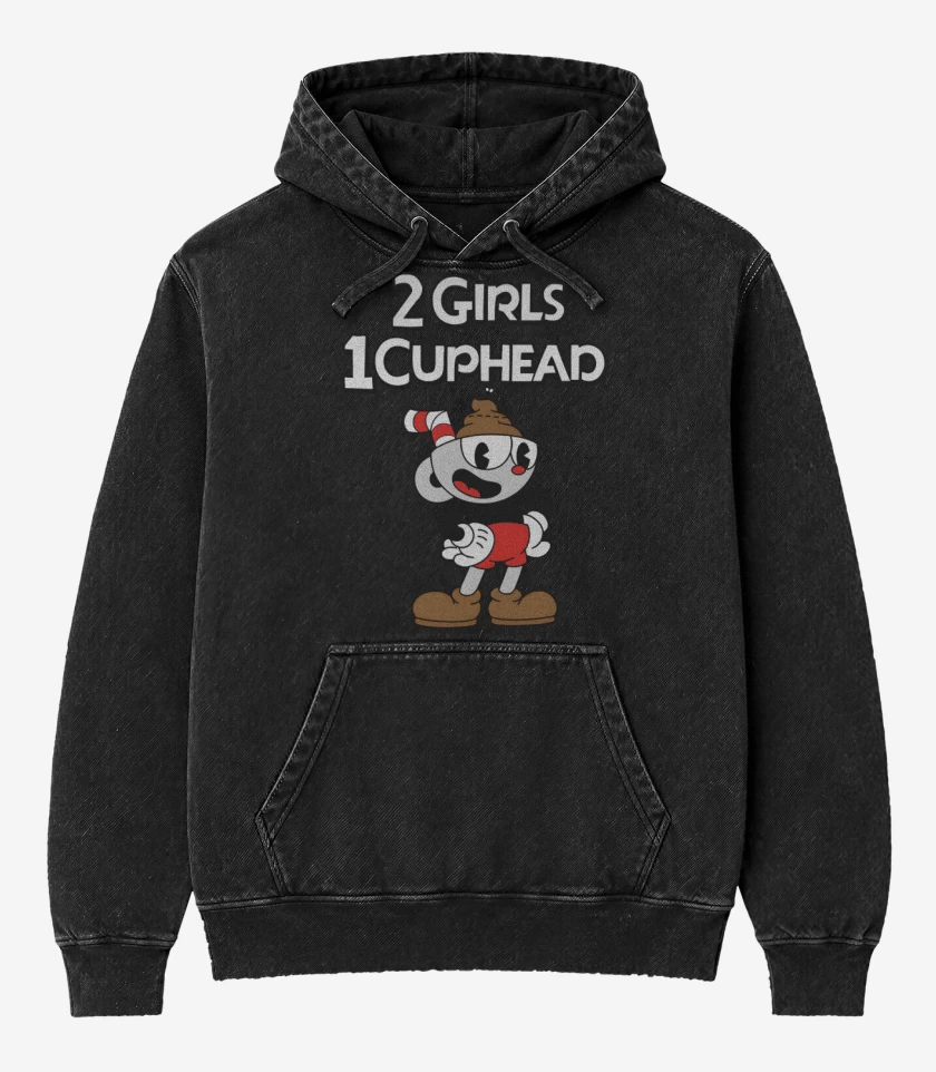 Poleron Canguro Acid Wash Negro de 2 Girls 1 Cuphead