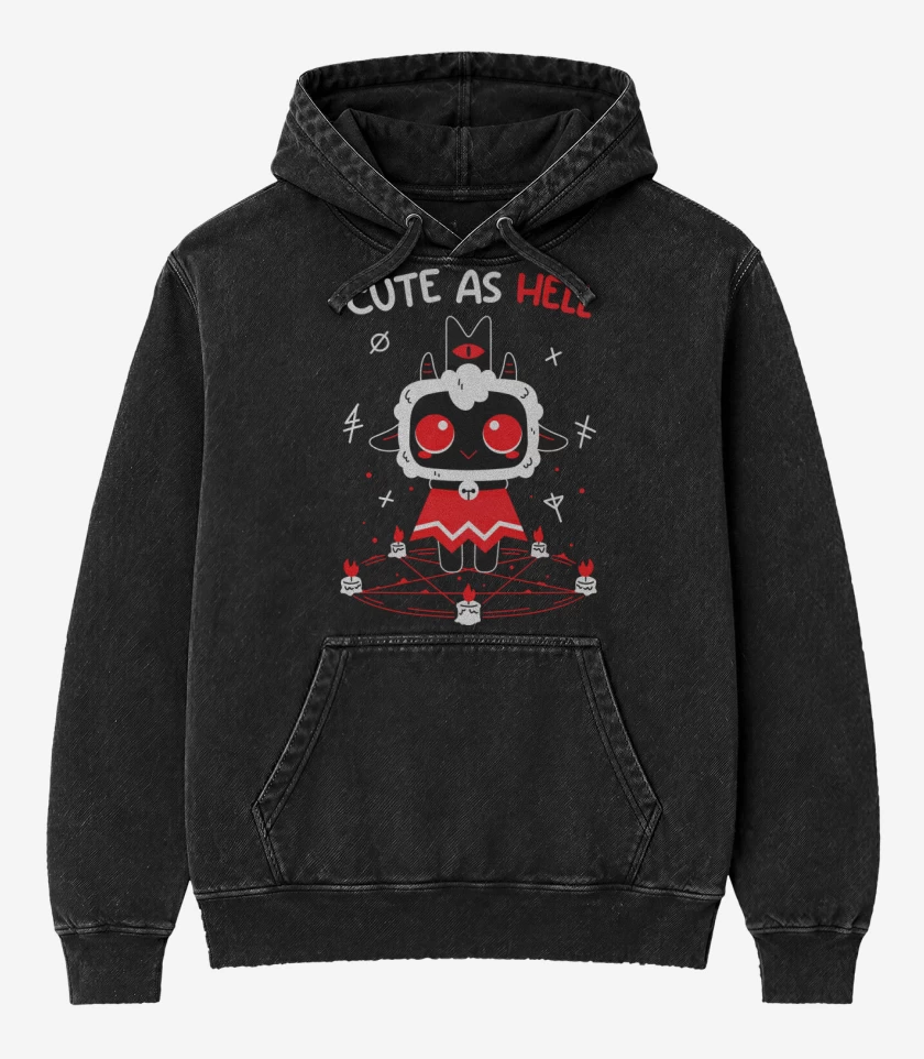 Poleron Canguro Acid Wash Negro de Cute as Hell