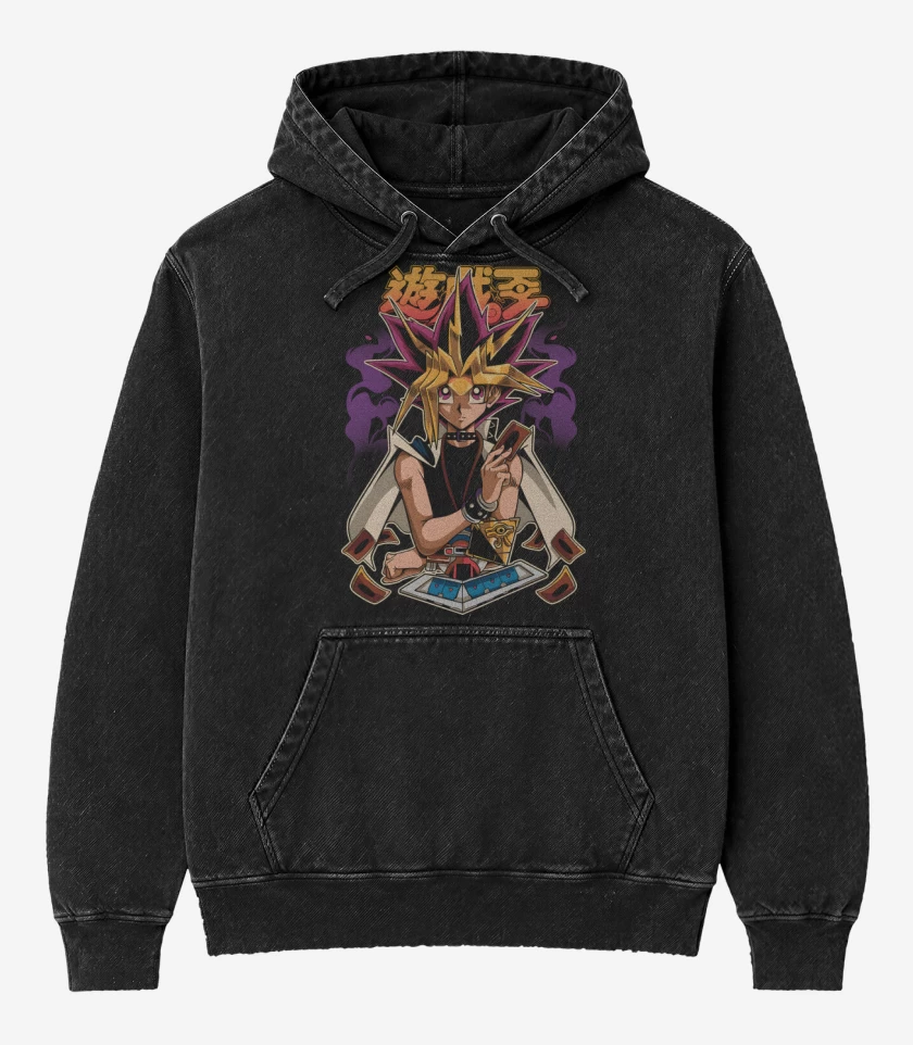 Poleron Canguro Acid Wash Negro de Yugi