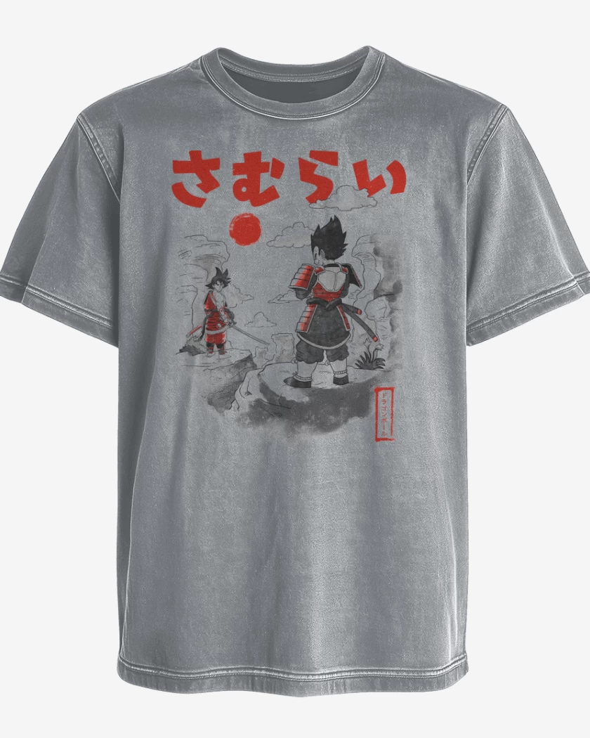 Polera desgastada Gris Melange de Saiyan Samurai Battle